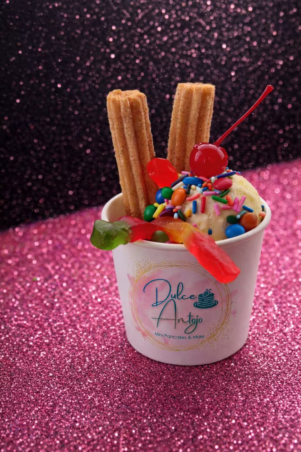 Churros with ice cream dessert